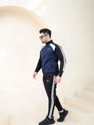 QUICK-FIT TRACKSUIT WITH TRI-STRIPES BLACK & NAVY