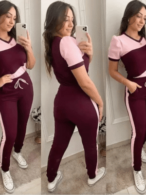 Pink And Maroon Panel Track Suit For Girls