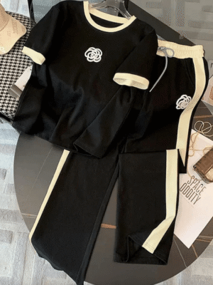 Flower Printed Black Colour Track Suit For Girls